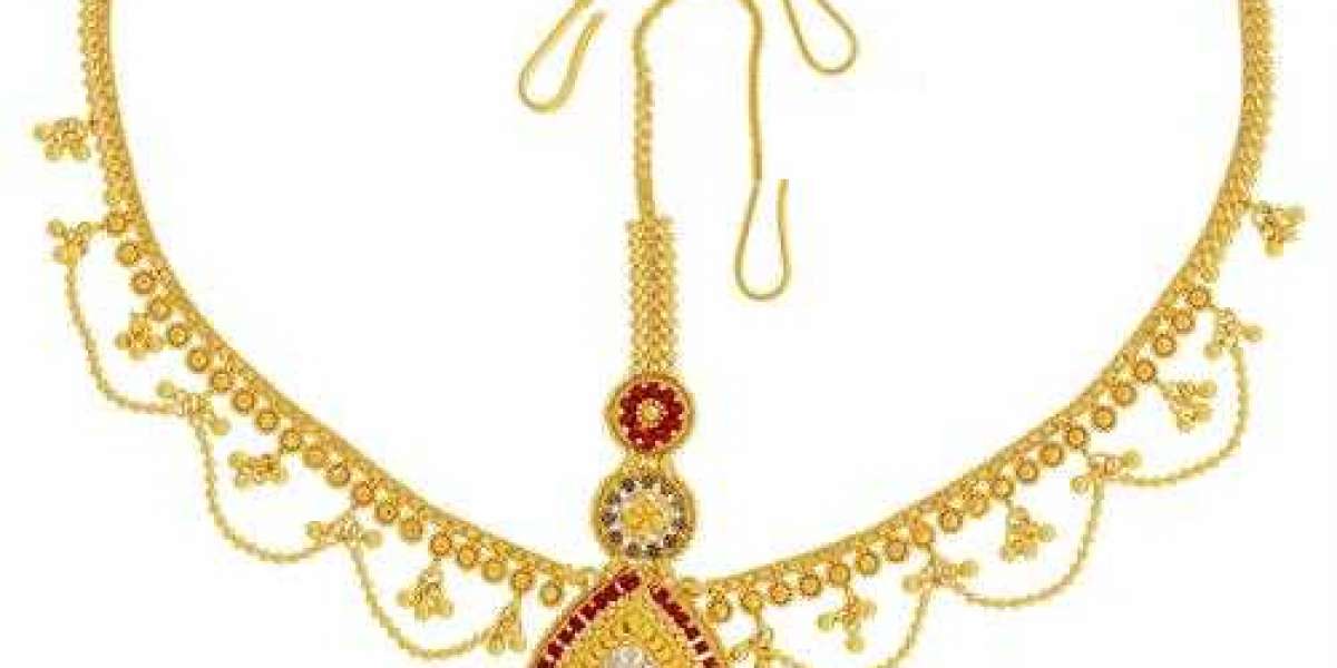 Artistic Three tone Maang Tikka in 22K Gold-Malani jewelers